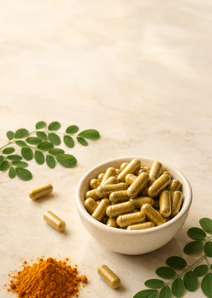 DiaNatura+ — DiaNatura+ est un complément alimentaire à base de poudre de moringa et de curcuma, deux plantes de la tradition, dans une gélule en gélatine halal — pensé pour accompagner l’équilibre glycémique au quotidien.